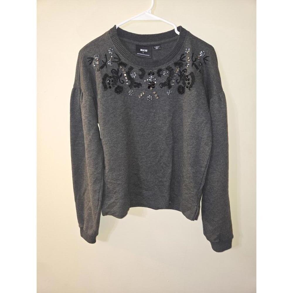 Maeve Embellished Gray Sweater, Size XS